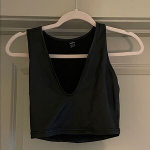 SHEIN Black Deep Faux Leather V-Neck Tank Top